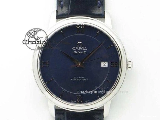 0106 Fashionable De Ville Prestige Real Power Reserve SS TW 1:1 Best Edition White Dial Blue Markers On Leather Strap A 8094